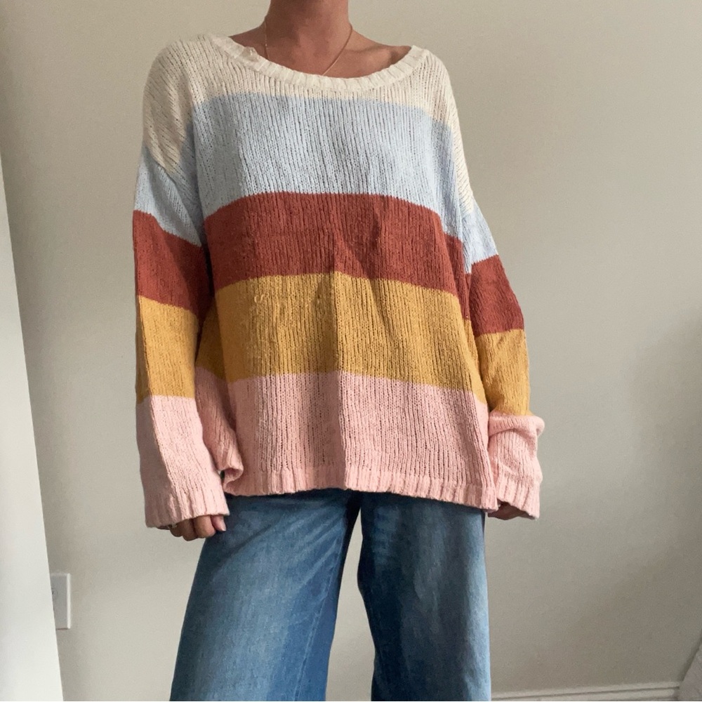 Billabong Colorful Striped Crew Neck Sweater